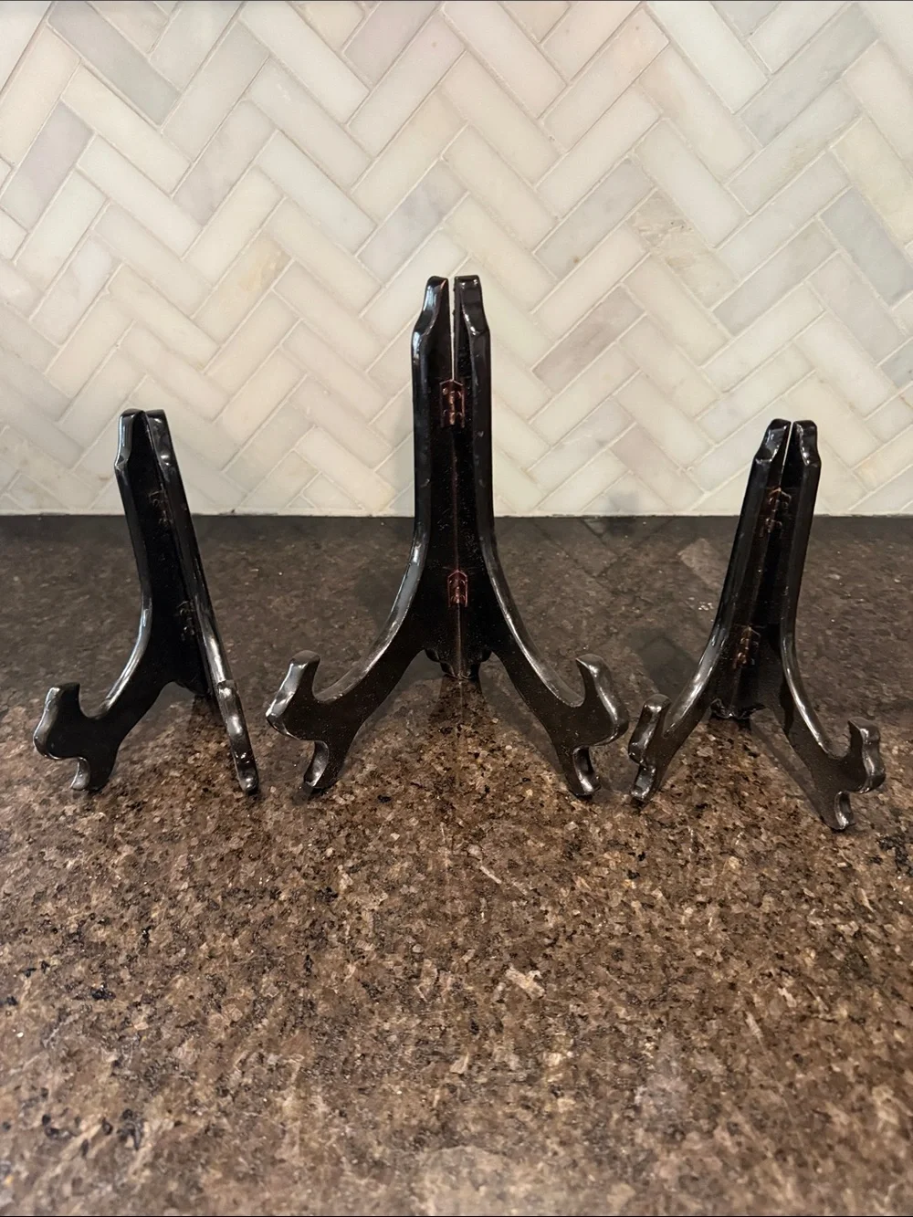 Target Corp Hinged Black lacquered wood easel Set of 3: small 6” big 5 3/4”